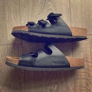 Black leather Birkenstock’s